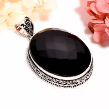 Black Onyx Vintage Style Handmade Jewelry.925 Silver Plated Pendant 2.2