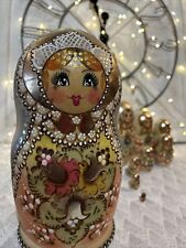Exquisite Russian Matryoshka Nesting Doll Wood Burned & Etched Colorful - Signed picture