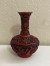 Vintage Chinese Cinnabar Bottle Form Vase w/ Floral Decoration picture