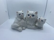 Homco Cat Figurine Porcelain Ceramic Mother Cat with Kittens 1412 Vintage White picture