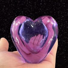 Heart Art Glass Bud Vase Paperweight Clear Edges Cased Purple Glass Sommerso picture