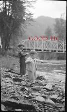 #BM5- g Vintage Amateur Photo Negative - Boys Fishing by a Bridge picture