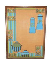 Mid Century Vintage Avocado Green/Turquoise Burlap Kitchen Pin Board 24x18 picture