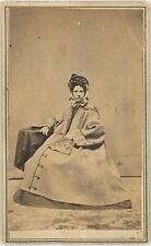 Pretty Young Lady Bonnet Long Coat Full Length 1860s CDV Carte de Visite X704 picture