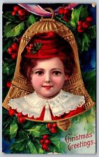 BB London Christmas~Lil Girl in Red Cap & Lace Collar on Bell~Holly Berry~1480c picture
