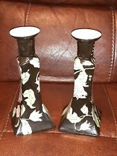 Vintage  Chinoiserie Candlesticks Black & Pink Floral Gothic 9