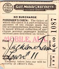 Gulf Mobile & Northern Railroad Ticket Stub 1928 Mobile AL Jackson TN f picture