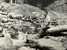 1950s Handsome Guy Young Man Sitting on Mountain stream Gay Int B&W Vintag Photo picture
