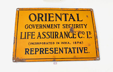 1940s Vintage Oriental Life Insurance Advertising Enamel Sign Estd. 1874 EB219 picture