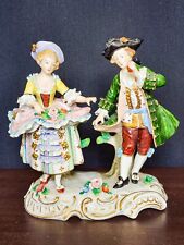 Antique Sitzendorf Courting Couple Porcelain Figurine with Applied Flowers c1920 picture
