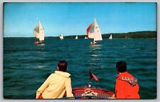 Michigan Northern Sailing Sailboat Lake Boats Shore Lakefront Vintage Postcard picture