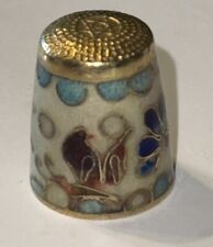 VINTAGE CLOISONNE ENAMEL with Butterfly & BIRD THIMBLE 1” Tall picture