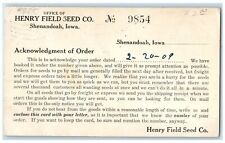 1909 Henry Field Seed Company Acknowledgement Of Order Shenandoah IA Postcard picture