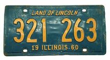 Vintage 1960 Illinois License Plate #321-263 Car Tag Blue & Orange Garage Decor picture