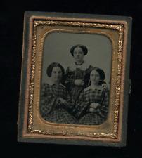 1/9 1850s Ambrotype Three Women Girls Pretty Dresses & Hair Maybe Tinted? picture