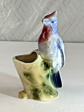 Royal Copley Blue Jay Bird w/Berry in Mouth Ceramic Planter Figure Cottagecore picture