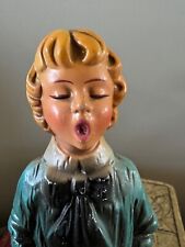 Vintage Chalkware Choir Boy in blue robe Figurine 1960s Made in Japan picture