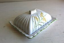 Positano Italy Faience Hand Painted Pottery Butter Dish Yellow White Floral picture