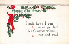 Vtg.  1925 Happy Christmas Holly Xmas Wishes Postcard p828 picture