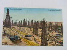 Signal Hill Oil Fields with Oil Derricks Long Beach California CA Linen Postcard picture