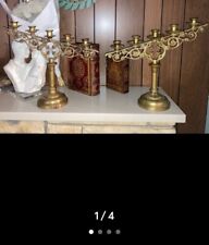 Rare Antique Vintage Ornate Heavy Brass Church Candelabra Candle Holders HTF picture