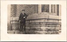 1910s RPPC Photo Postcard Little Boy in Short Pants & Suit Jacket / Newsboy Cap picture