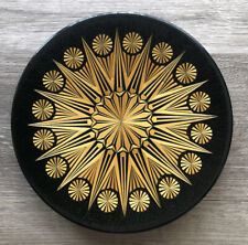Vintage USSR Russian Straw Black Lacquered Wood Inlay Plate picture