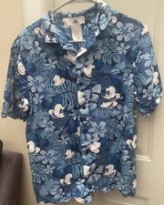 Vintage Disney Men’s Mickey Mouse S Shirt Blue Button Up Hawaiian Camp Tiki picture