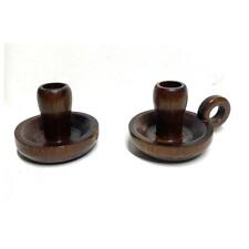 Handmade Taper Candle Holder Solid Wood Handle Vintage Pair Rustic Farmhouse picture