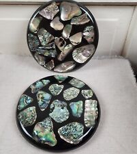 2 VTG Abalone Shell Lucite Acrylic Trivet MCM Hot Plate Footed Coaster 5.5