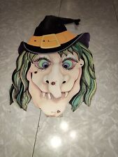 Vintage Eureka Witch Face Halloween Cardboard Die Cut Wall Hanging Double Sided picture