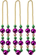 3 Pcs Mardi Gras Jumbo Bead Necklaces, 44'' Gold Green Purple Necklaces Beads picture