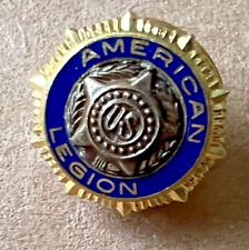 Vintage US American Legion Pin Tie Tac Screw Back Rare U.S. Brass Blue Enamel  picture