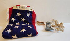 Vintage US Flag Outfit 2 Piece 3 X 5 ft All Cotton & Metal Bracket With Screws picture