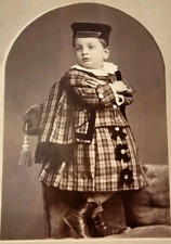 Antique Cabinet Card Young Victorian Boy Child Kilt Suit Hat c1880 Gloucester MA picture