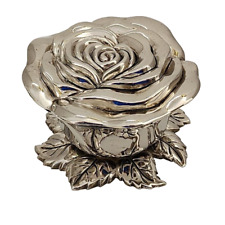 Vintage Godinger Rose Jewelry Trinket Box Silver Plated Metal Flower Box picture