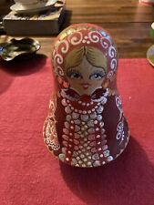 Vintage Russian Style Hand Painted Signed Colorful Roly Poly Chiming Doll Toy picture