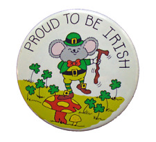 Russ BUTTON PIN St Patrick Vintage Mouse Leprechaun Shamrocks PROUD TO BE IRISH  picture