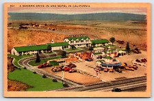 Linen Postcard Patmar's Motel & Drive-In California Aerial View c1948 A24 picture