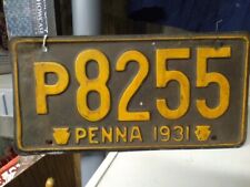Antique 1931 Penna Pennsylvania License Plate P8255 Brown & Yellow picture