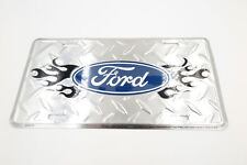 Ford Logo Black Flames Diamond Aluminum Metal Car License Plate Tag picture