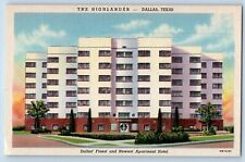 Dallas Texas Postcard Highlander Apartment Hotel Exterior Building c1940 Vintage picture
