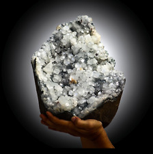 Large 380MM Natural Cave Geode Blue Chalcedony Diamond Apophyllite Cluster picture
