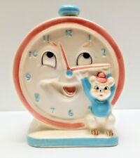 Vintage Whimsical Clock Face Mouse Napco Planter Pink Blue Baby Anthropomorphic picture