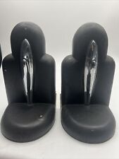 Vintage Mid Century Modern Wooden Metal Bookends Art Deco Black Silver MCM picture