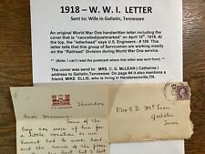 1918 - WORLD WAR 1 -Handwritten  Letter to Wife (C. McClean) in Gallatin, TN picture