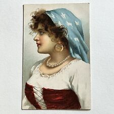 Antique Postcard Gypsy Woman American Patriotic Bandana Stars Red Corset picture