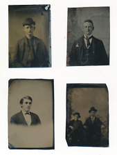 Lot of 4 Antique Tin Type Photographs Men Gentlemen Suits Hats picture