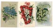 LOT OF 3 Lily of the valley roses forget me nots flowers floral c1910 postcards picture