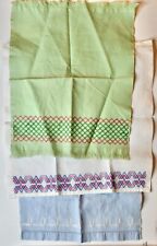 Huck Weaving Swedish Embroidery Lot 3 towels blue/white white/blue green/green picture